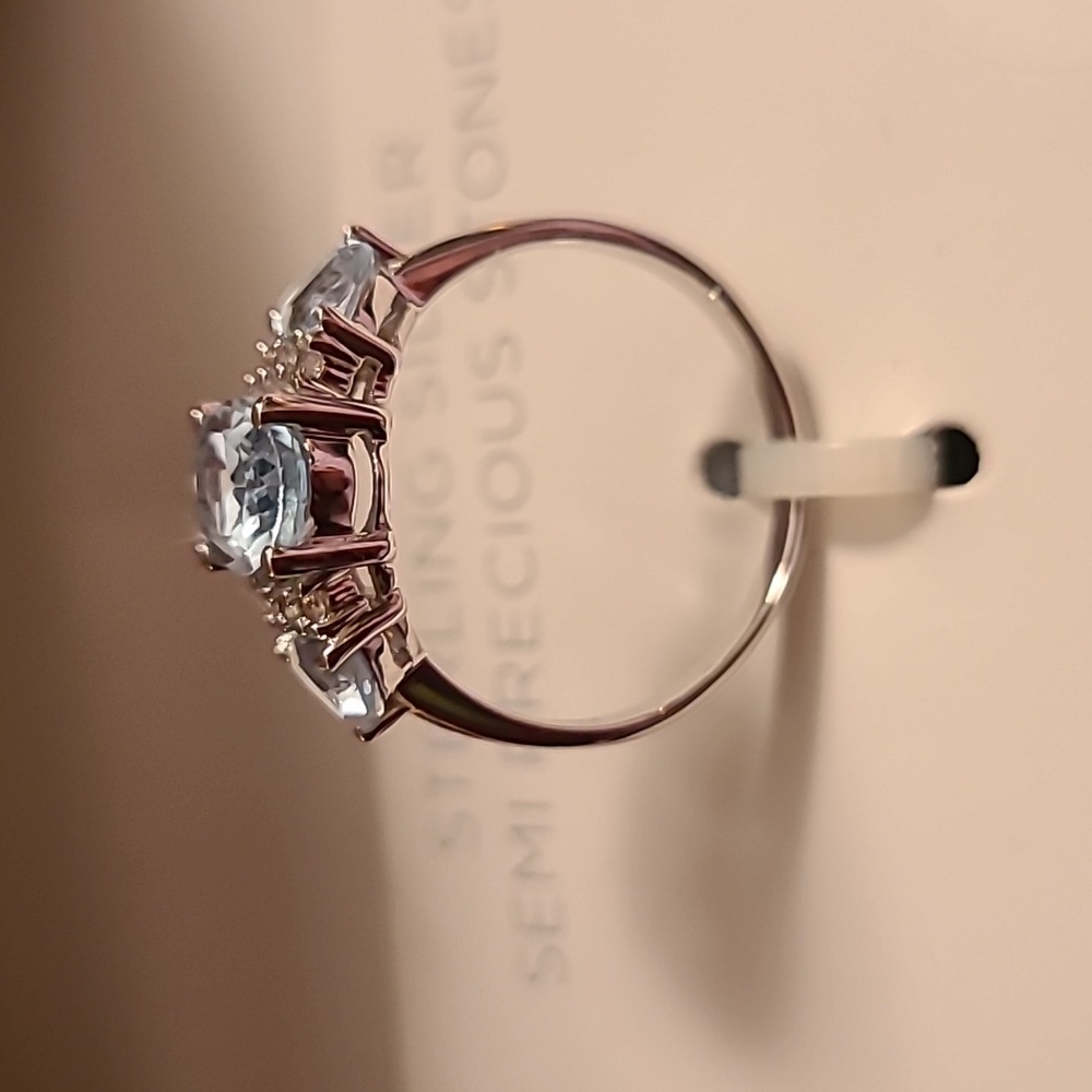 BELK STERLING SILVER SEMI PRECIOUS STONES GENUINE BLUE & WHITE TOPAZ RING SIZE 7